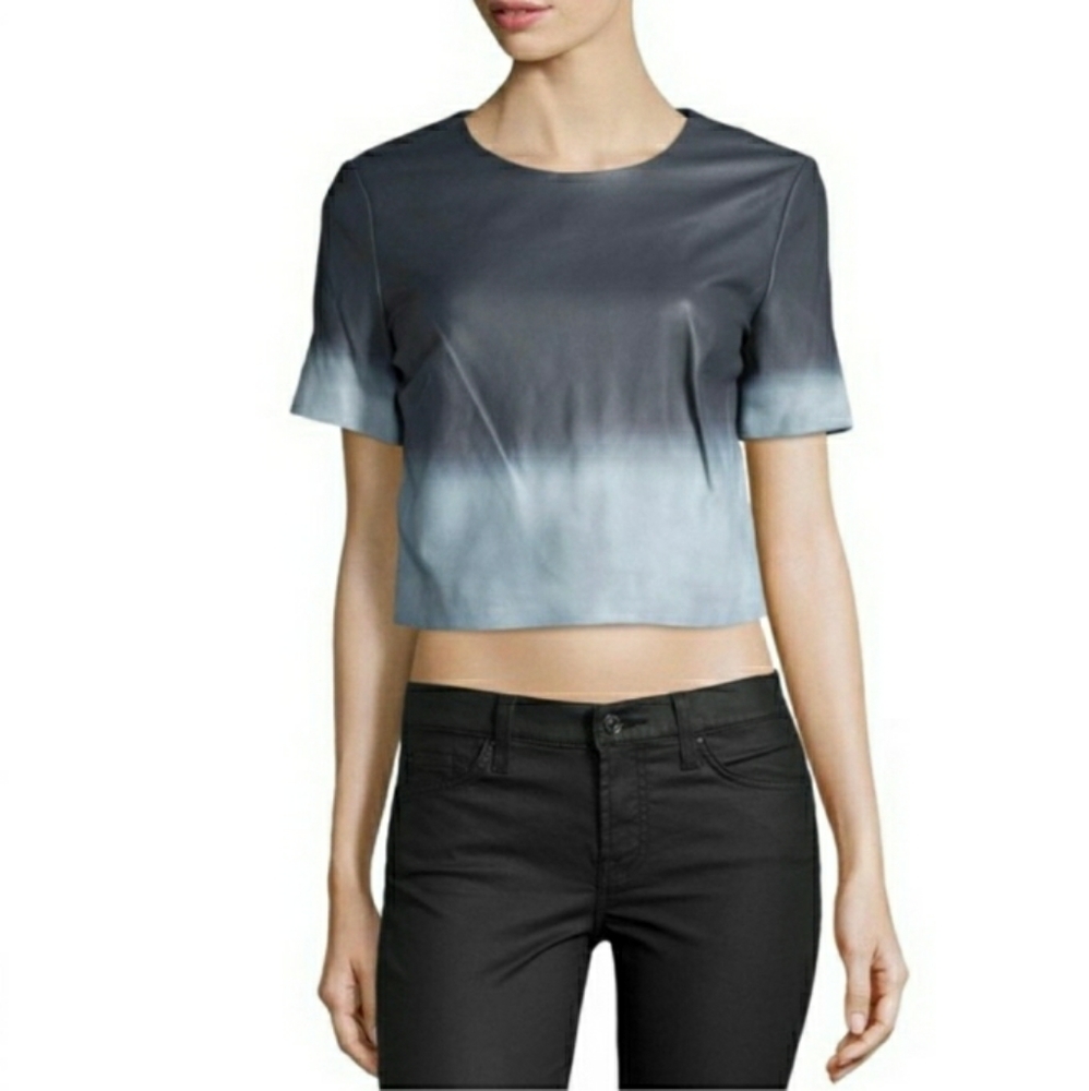 ZAC Zac Posen "Alex" Ombre Lambskin Leather Blouse Crop Top